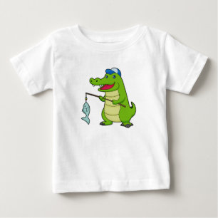T-shirt Pour Bébé Crocodile Pêche Pêcheur Pêcheur canne à pêche