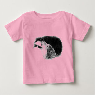 T-shirt Pour Bébé Croquis noir et blanc Loup gris