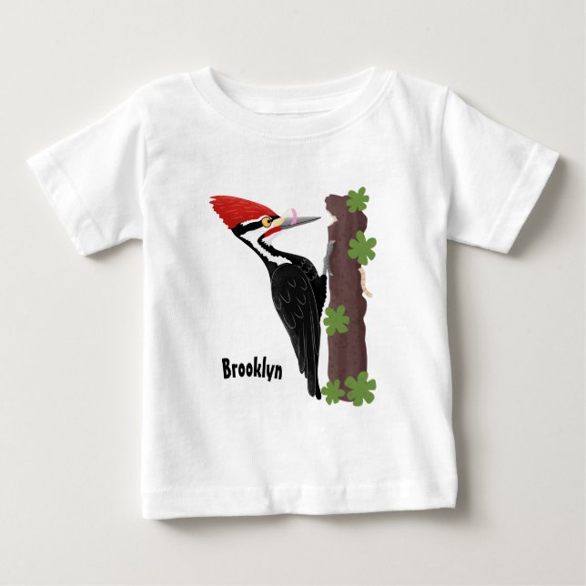 T-shirt Pour Bébé Cue drôle Pileated woodpecker dessin d'illustratio (Devant)