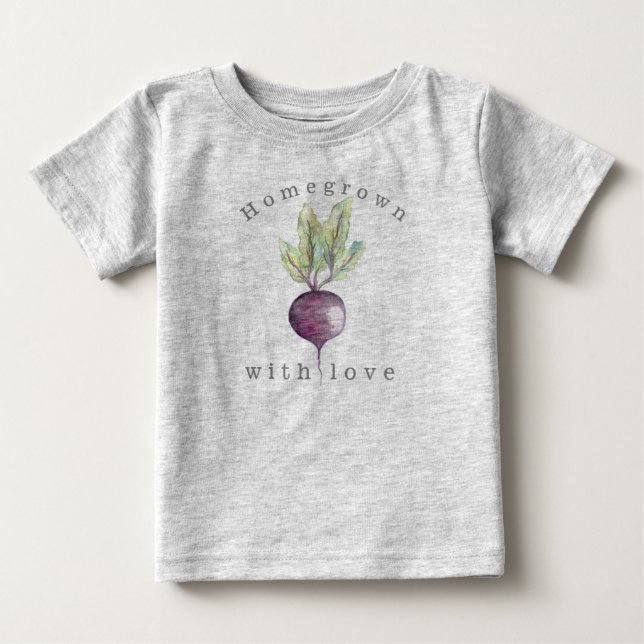 T-shirt Pour Bébé Cultivé à la maison avec amour | betterave | Veggi (Devant)