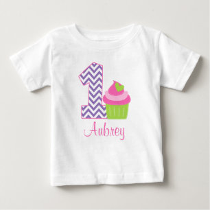 T-shirt Pour Bébé Cupcake de chaux rose 1er anniversaire Personnalis