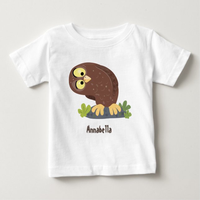 T-shirt Pour Bébé Curieux et drôle dessin animé de chouette brune (Devant)
