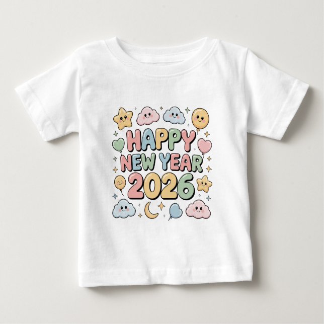 T-shirt Pour Bébé Cute Baby Cartoon New Year 2026 Illustration (Devant)