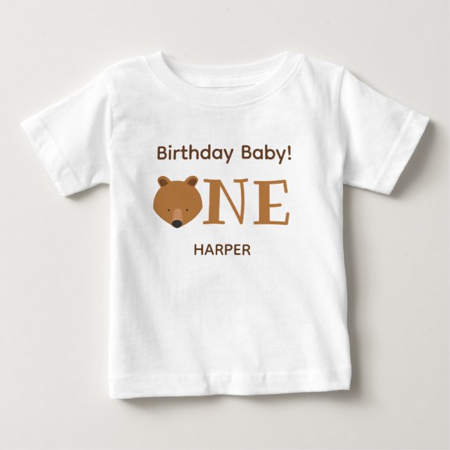 T-shirt Pour Bébé Cute Bear One Name 1er Anniversaire (Devant)