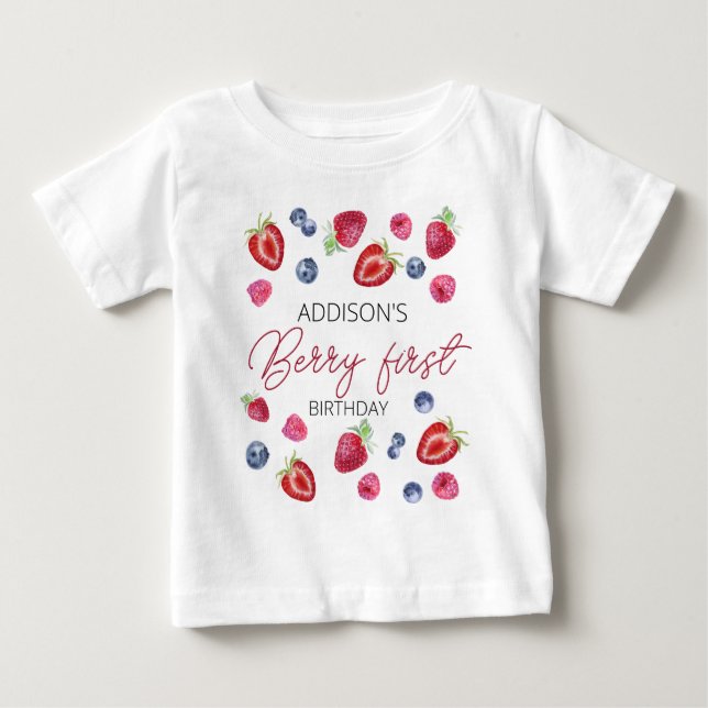T-shirt Pour Bébé Cute Bleu Rouge Bleu Bleu Doux 1er anniversaire (Devant)