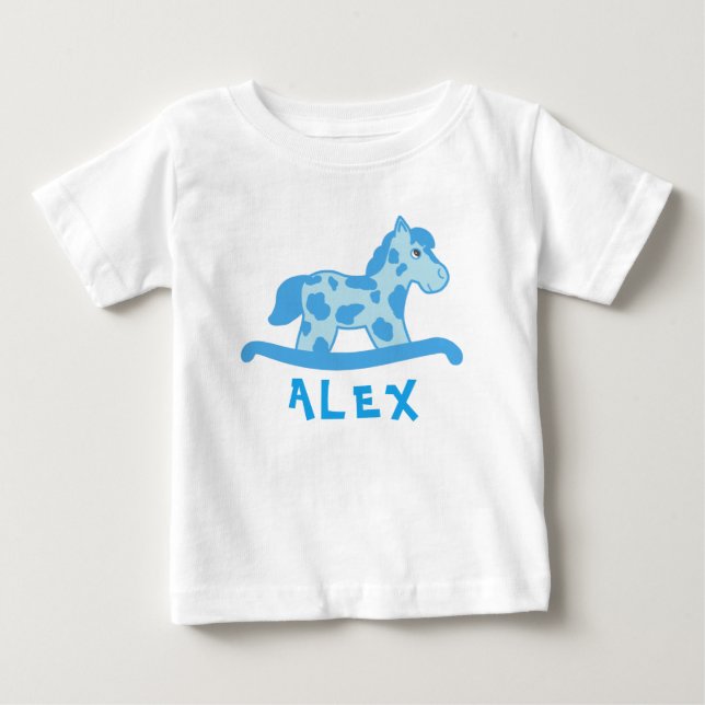 T-shirt Pour Bébé Cute Blue Rocking Nom du cheval Bébé Garçon (Devant)