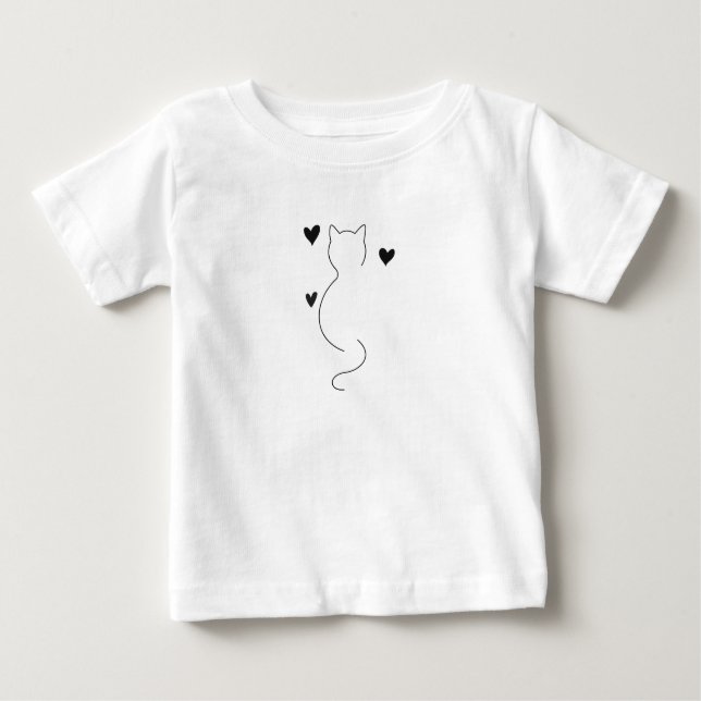 T-shirt Pour Bébé Cute cat line drawing, with three hearts (Devant)