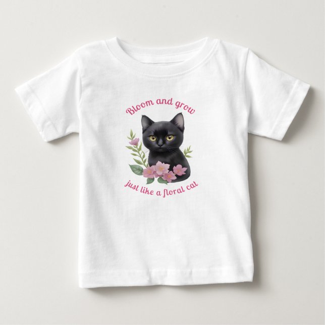 T-shirt Pour Bébé Cute chat Floral Design Fleurit et grandit (Devant)