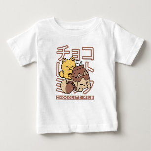 T-shirt Pour Bébé Cute Chat Riding Chocolat Lait Carton Kawaii Art