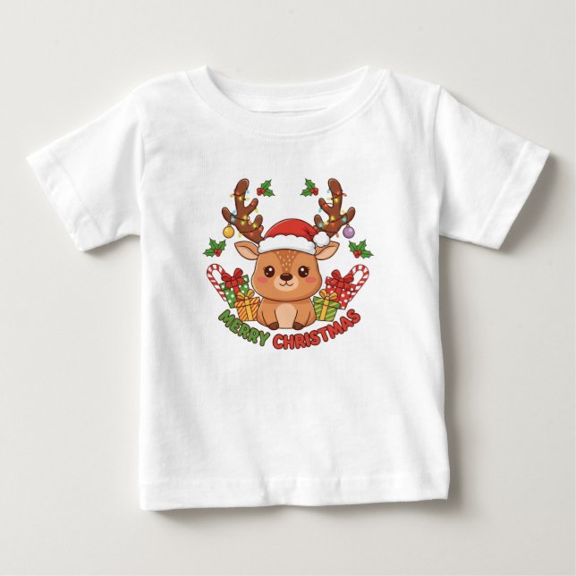 T-shirt Pour Bébé Cute Christmas Reindeer Illustration (Devant)