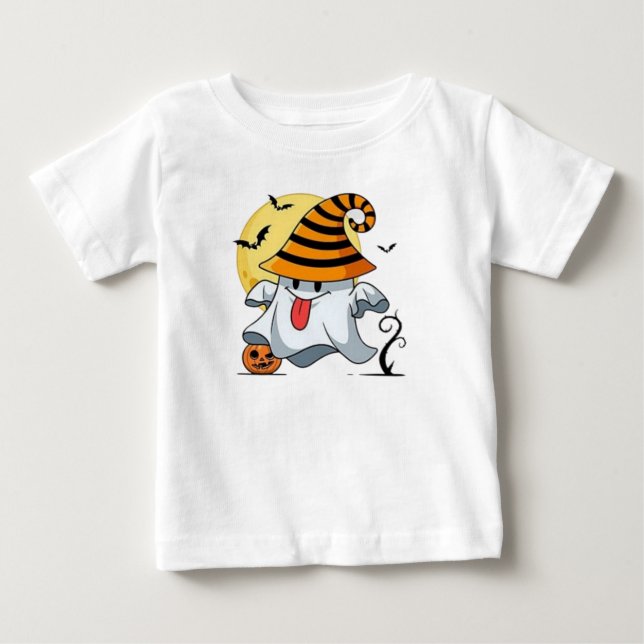 T-shirt Pour Bébé Cute Clipart Citrouille Éffrayant Halloween Bat (Devant)