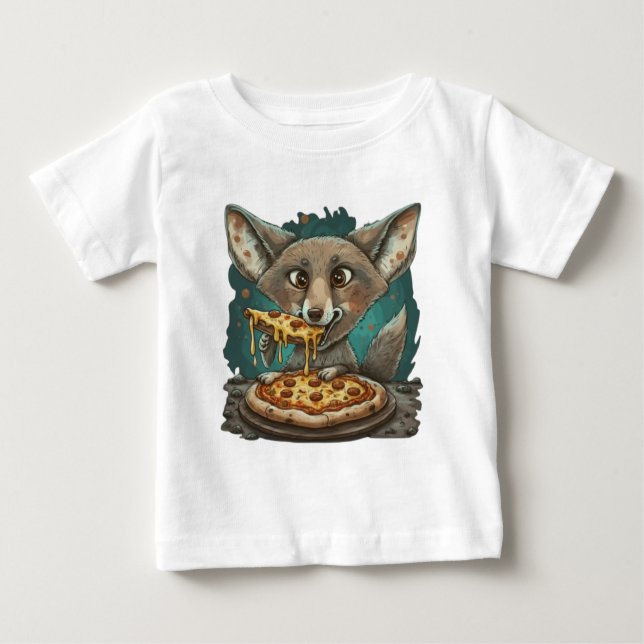 T-shirt Pour Bébé Cute coyote manger pizza (Devant)