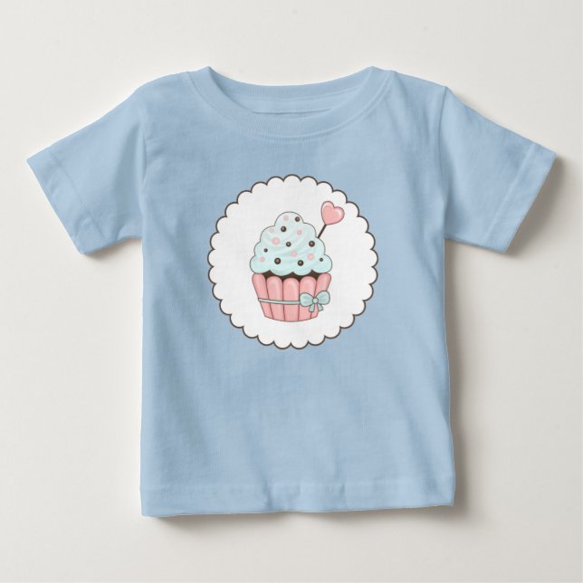 T-shirt Pour Bébé Cute Cupcake rose et bleu menthe (Devant)