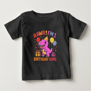 T-shirt Pour Bébé Cute Dinosaur 1ère fille d'anniversaire