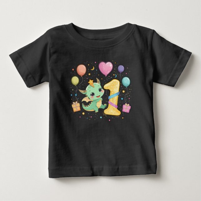T-shirt Pour Bébé Cute Dragon Premier Anniversaire Célébration Thème (Devant)