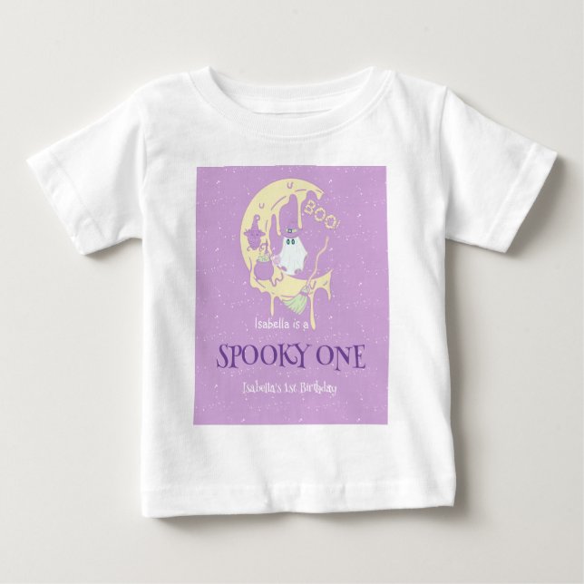 T-shirt Pour Bébé Cute Éffrayant One Ghost Moon Halloween 1er Annive (Devant)