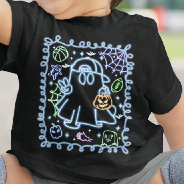 T-shirt Pour Bébé Cute Faux Neon Llow Halloween Fantôme Éffrayant Fi (Créateur téléchargé)