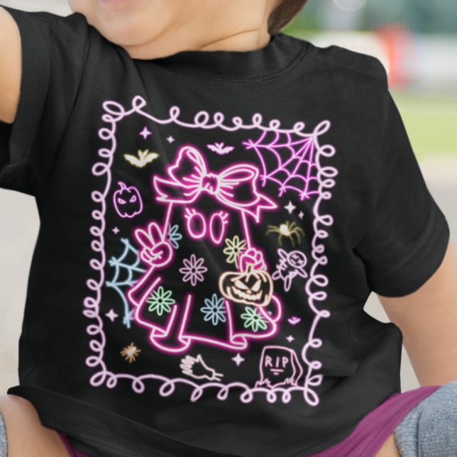 T-shirt Pour Bébé Cute Faux Neon Llow Halloween Fantôme Éffrayant Fi (Créateur téléchargé)