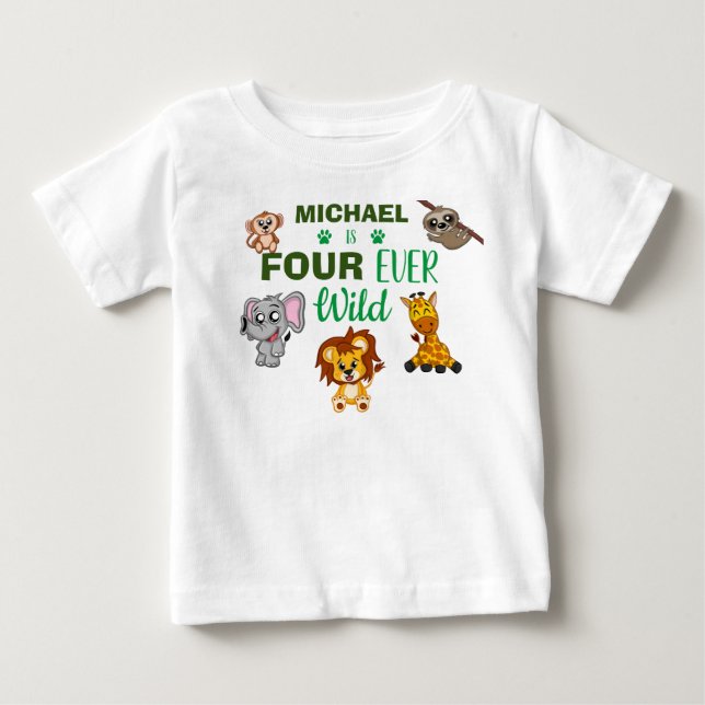 T-shirt Pour Bébé Cute Four Ever Wild Jungle Safari Quatrième annive (Devant)