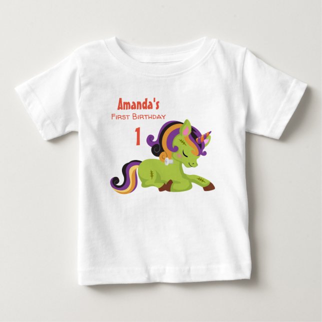 T-shirt Pour Bébé Cute Frankenstein Unicorn Halloween Anniversaire (Devant)