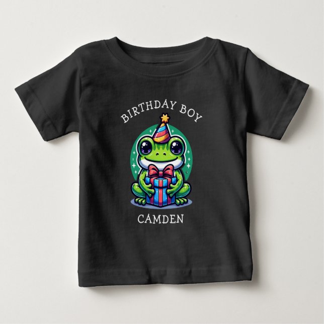 T-shirt Pour Bébé Cute Frog Theme Boy's Birthday Boy Personnalisé (Devant)