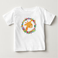 Cute Giraffe avec une aquarelle fleurie Wreath