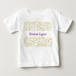 T-shirt Pour Bébé Cute Gold Stars Flower Fireworks Nom personnalisé