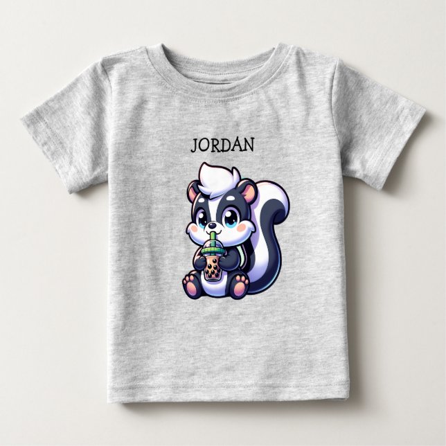 T-shirt Pour Bébé Cute Kawaii Skunk with Bubble Tea Personnalisé (Devant)