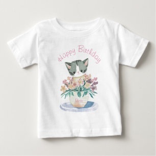 T-shirt Pour Bébé Cute Kitten   Bonne fille d'anniversaire