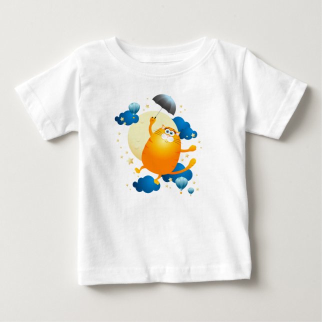 T-shirt Pour Bébé Cute Kitten volant avec parapluie (Devant)