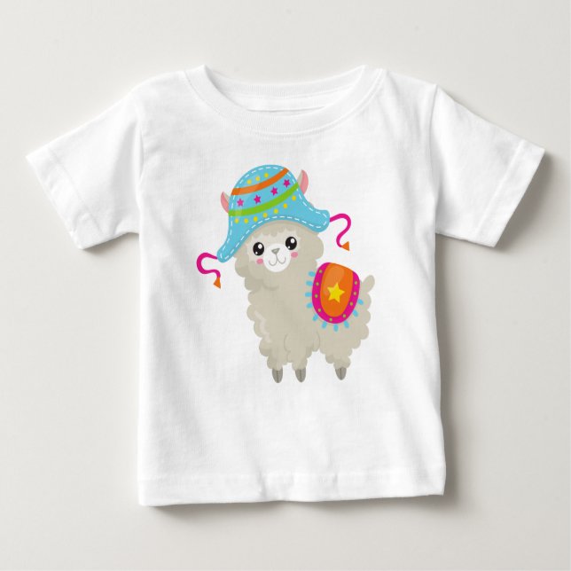 T-shirt Pour Bébé Cute Llama, Little Llama, Alpaca, Llama Avec Casqu (Devant)