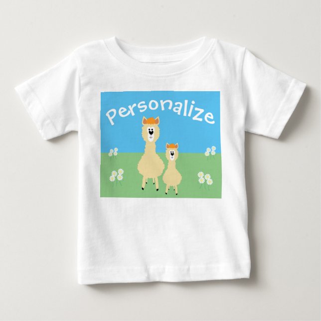 T-shirt Pour Bébé Cute Llama Personnalisée Avec Marguerites (Devant)