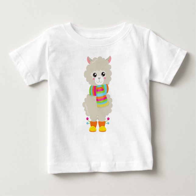 T-shirt Pour Bébé Cute Llama, Petite Llama, Alpaga, Llama Avec Échar (Devant)
