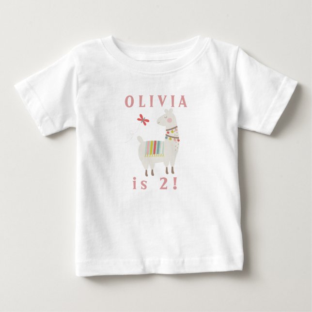 T-shirt Pour Bébé Cute Llama Thématique Anniversaire Personnalisé No (Devant)