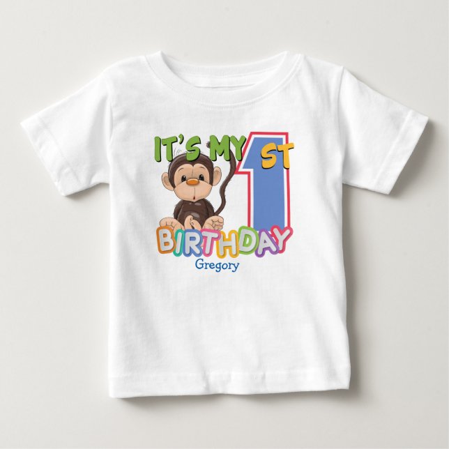 T-shirt Pour Bébé Cute Monkey 1er anniversaire (Devant)