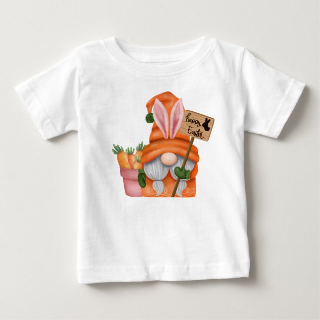 T-SHIRT POUR BÉBÉ CUTE ORANGE EASTER GNOME WITH CARROTS (Devant)
