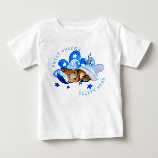 T-shirt Pour Bébé Cute Ours Doux Rêves Sleepy Head Boy (Devant)