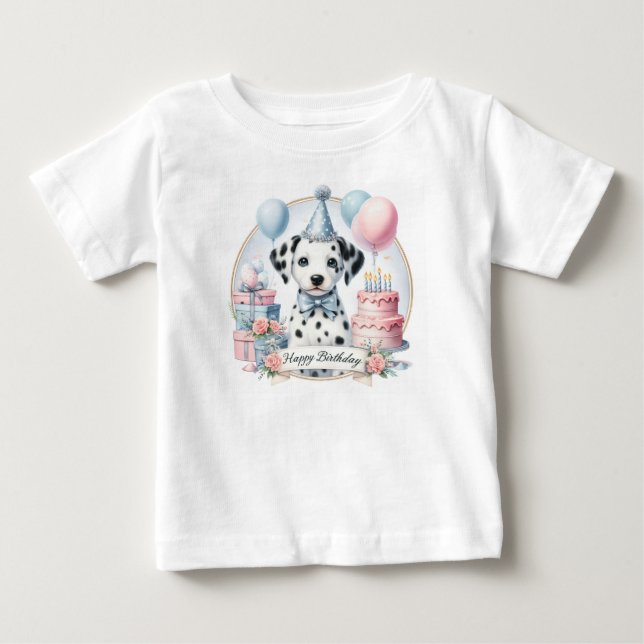 T-shirt Pour Bébé Cute Pastel Chiot Dalmatien - Anniversaire (Devant)