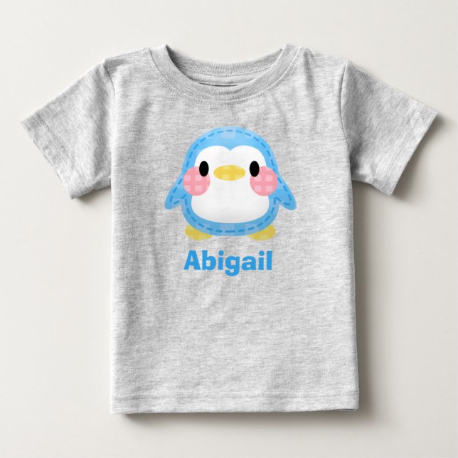 T-shirt Pour Bébé Cute Patchwork Style Penguin Art Personalised (Devant)
