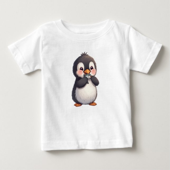 T-shirt Pour Bébé Cute Penguin with Fish (Devant)