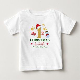T-shirt Pour Bébé Cute personnalisée Mon 1er Noël avec nom blanc