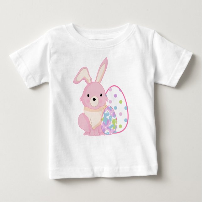 T-SHIRT POUR BÉBÉ CUTE PINK EASTER BUNNY WITH EASTER EGGS (Devant)