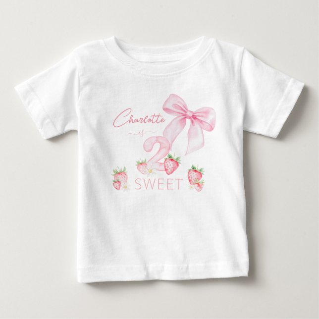 T-shirt Pour Bébé Cute Pink Strawberries 2 Two Sweet 2nd Birthday (Devant)