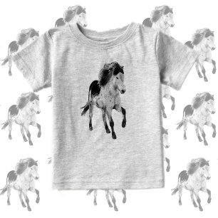 T-shirt Pour Bébé Cute pony in motion, black and white