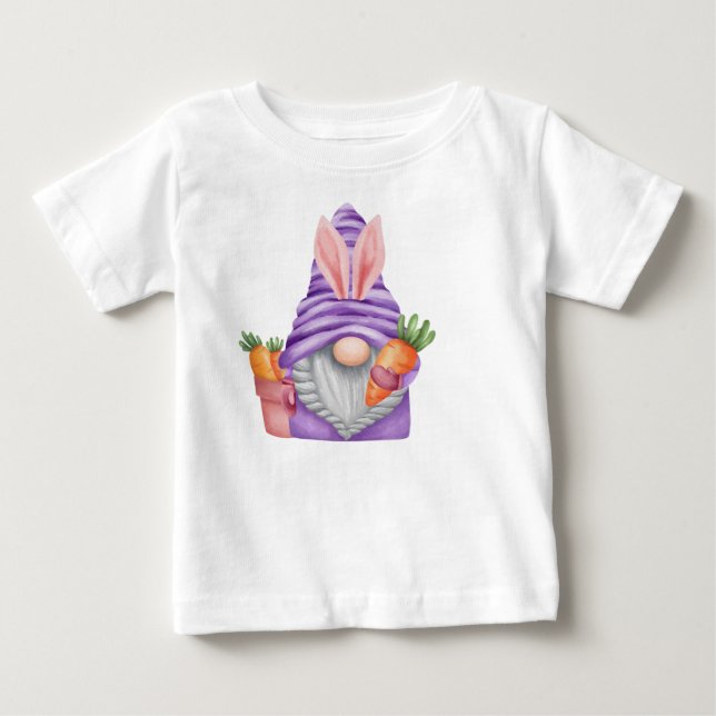 T-SHIRT POUR BÉBÉ CUTE PURPLE EASTER GNOME WITH ORANGE CARROTS (Devant)