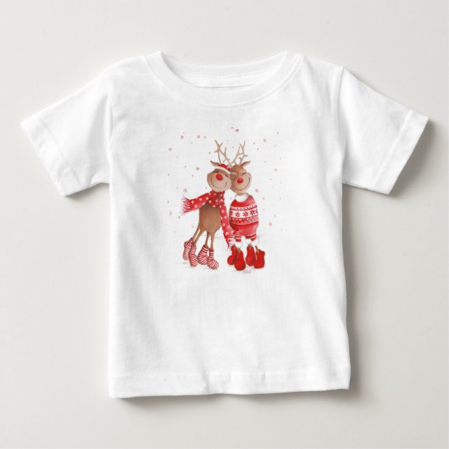 T-shirt Pour Bébé Cute Reindeer Christmas Sweatshirt – Cozy 3D (Devant)