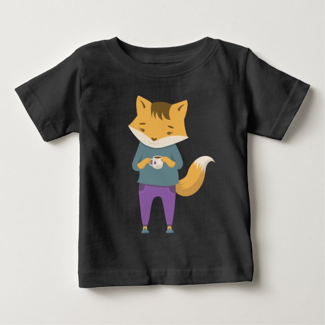 T-shirt Pour Bébé Cute renard avec tasse de thé (Devant)