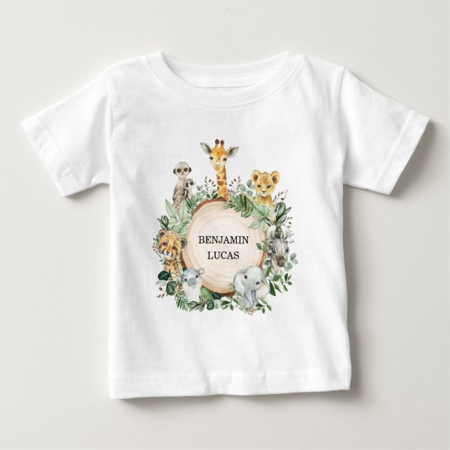 T-shirt Pour Bébé Cute Safari Jungle Animaux sauvages Feuilles de ve (Devant)