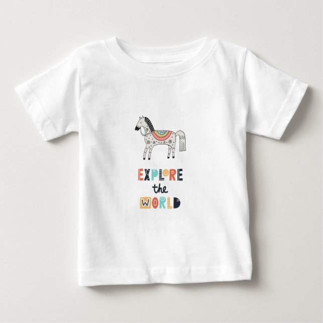 T-shirt Pour Bébé Cute Scandia Horse Explorez le monde (Devant)