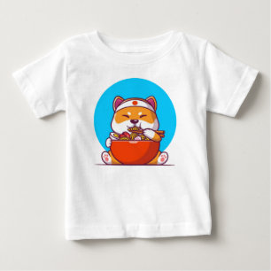 T-shirt Pour Bébé Cute Shiba Inu Manger Ramen Noodle dessin animé